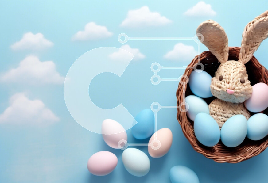 Intra Συλλεκτικό Ξύλινο Παζλ Plywood  4mm - Πασχαλινό λαγουδάκι με πασχαλινά αυγά σε ένα καλάθι Σε Ξύλινο Κουτί - Διαστάσεις Puzzle: 10x10 cm – 25 κομμάτια