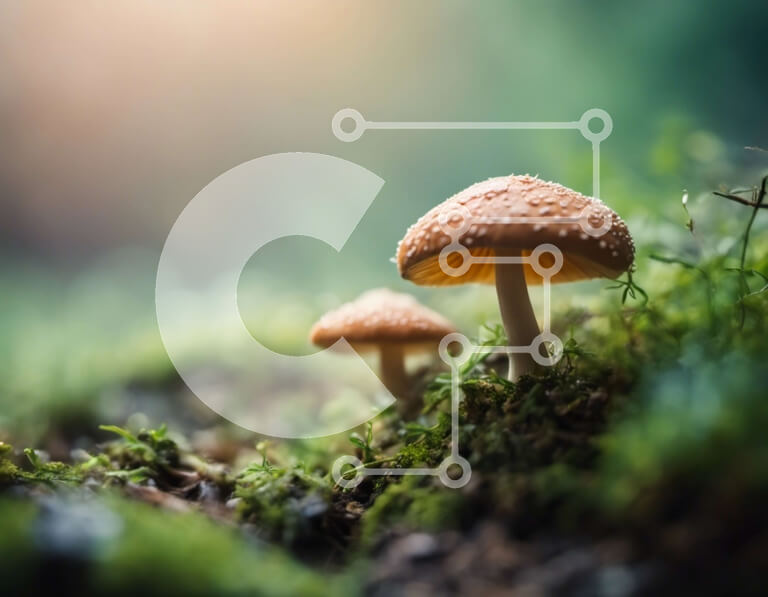 Intra Συλλεκτικό Ξύλινο Παζλ Plywood  4mm - Δύο μανιτάρια στο δάσος με ποώδη πάτωμα Σε Ξύλινο Κουτί - Διαστάσεις: 10x10 cm – 25 κομμάτια