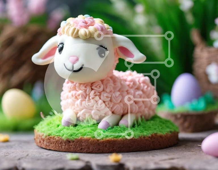 Σετ των 2 Intra Συλλεκτικό Ξύλινο Παζλ Plywood  4mm - Ροζ κέικ προβάτου πάνω από πασχαλινά αυγά Σε Ξύλινο Κουτί - Διαστάσεις: 10x10 cm – 25 κομμάτια