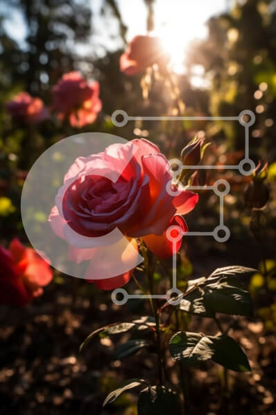 Σετ των 2 Intra Συλλεκτικό Ξύλινο Παζλ Plywood  4mm - Ζωντανή εικόνα του ροζ τριαντάφυλλου σε πλήρη άνθιση με τον ήλιο να λάμπει Σε Ξύλινο Κουτί - Διαστάσεις: 10x10 cm – 25 κομμάτια