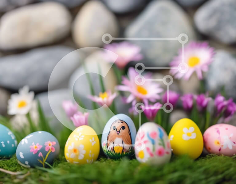 Intra Συλλεκτικό Ξύλινο Παζλ Plywood  4mm - Πασχαλινά αυγά με διακοσμήσεις κουκουβάγιας στο γρασίδι Σε Ξύλινο Κουτί - Διαστάσεις: 10x10 cm – 25 κομμάτια