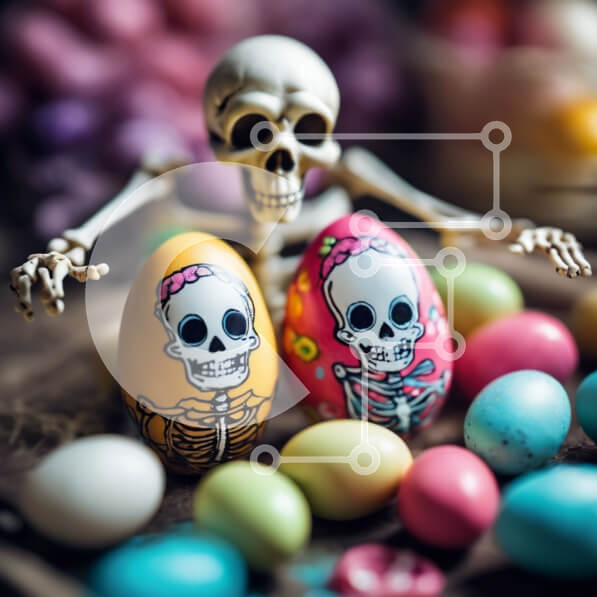 Intra Συλλεκτικό Ξύλινο Παζλ Plywood  4mm - Πολύχρωμα Πασχαλινά αυγά με ζωγραφιές σκελετών Σε Ξύλινο Κουτί - Διαστάσεις: 10x10 cm – 25 κομμάτια