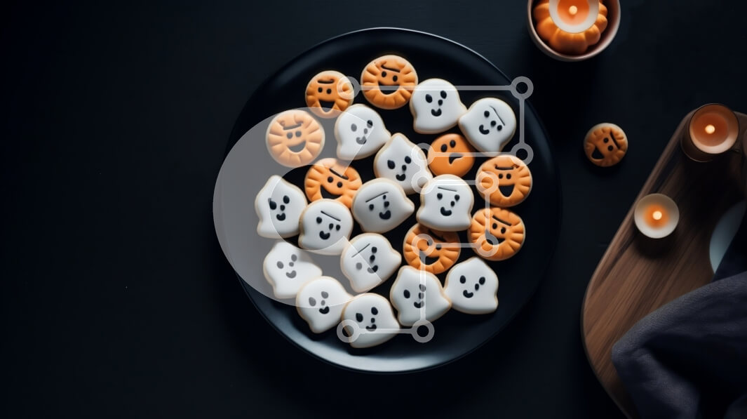 Intra Συλλεκτικό Ξύλινο Παζλ Plywood  4mm - Απόκοσμα μπισκότα φάντασμα αποκριών σε μαύρο πιάτο Σε Ξύλινο Κουτί - Διαστάσεις: 10x10 cm – 25 κομμάτια