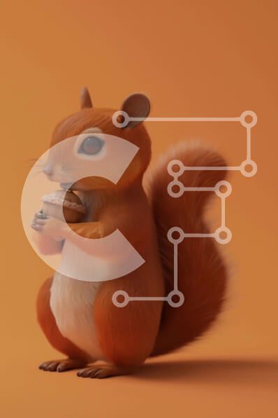 Σετ των 2 Intra Συλλεκτικό Ξύλινο Παζλ Plywood  4mm - Σκίουρος κινουμένων σχεδίων που κάθεται σε πορτοκαλί φόντο Σε Ξύλινο Κουτί - Διαστάσεις: 10x10 cm – 25 κομμάτια