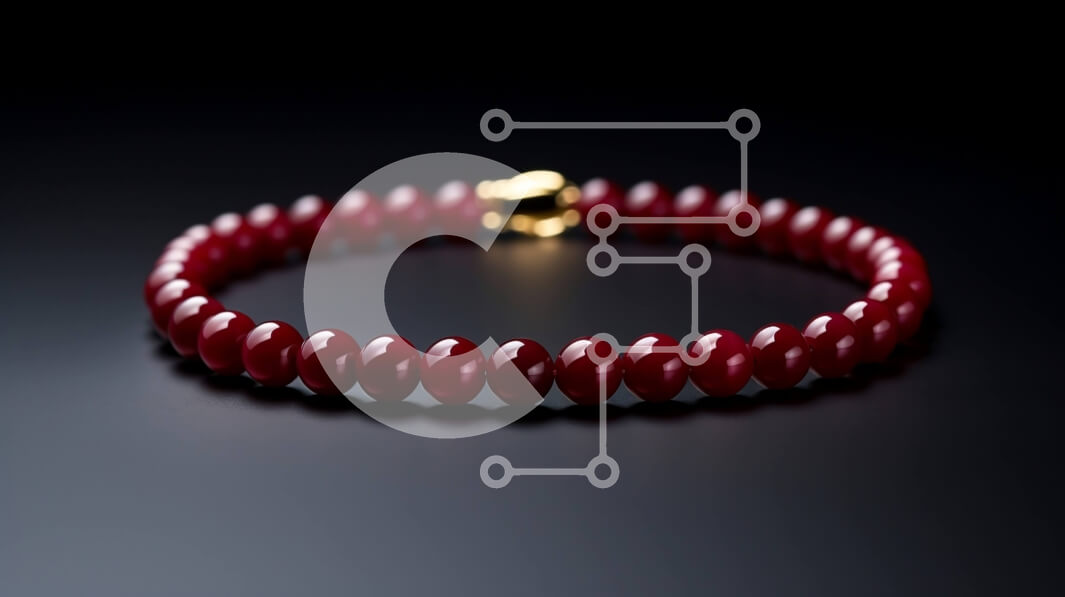 Σετ των 2 Intra Συλλεκτικό Ξύλινο Παζλ Plywood  4mm - Κόκκινο βραχιόλι με χάντρες με χρυσό κούμπωμα σε μαύρο φόντο Σε Ξύλινο Κουτί - Διαστάσεις: 10x10 cm – 25 κομμάτια