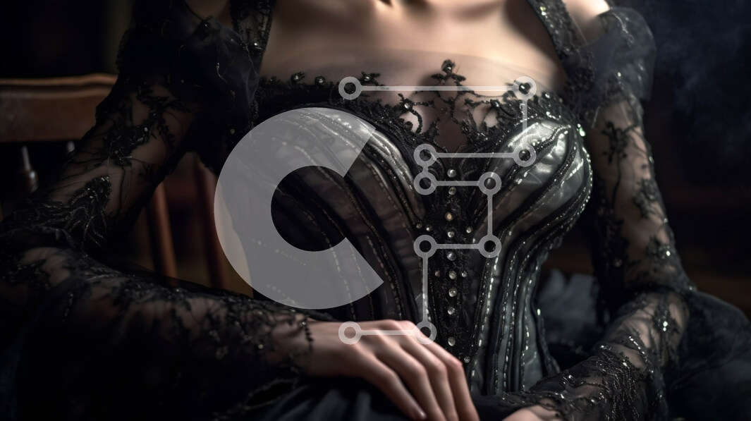 Intra Συλλεκτικό Ξύλινο Παζλ Plywood  4mm - Σοβαρή γυναίκα με μαύρο κορσέ φόρεμα με μακριά μανίκια και τσιγάρο Σε Ξύλινο Κουτί - Διαστάσεις Puzzle: 10x10 cm – 25 κομμάτια