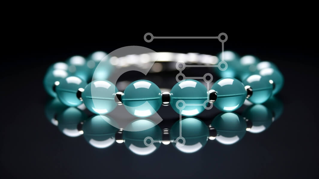 Intra Συλλεκτικό Ξύλινο Παζλ Plywood  4mm - Τιρκουάζ βραχιόλι με ασημί τόνους σε μαύρο φόντο Σε Ξύλινο Κουτί - Διαστάσεις Puzzle: 10x10 cm – 25 κομμάτια