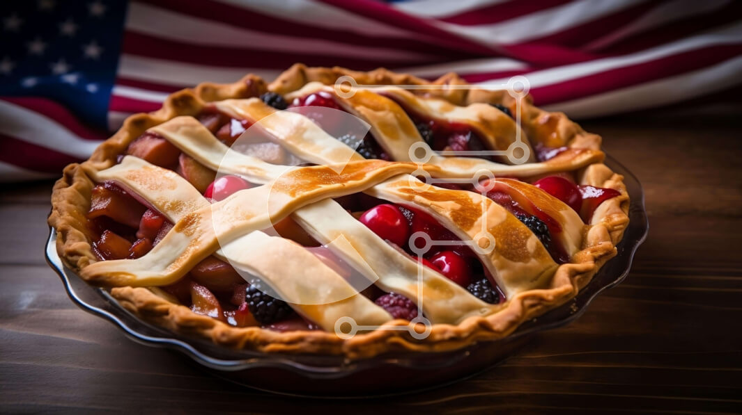 Σετ των 2 Intra Συλλεκτικό Ξύλινο Παζλ Plywood  4mm - Πίτα Αμερικανικής Σημαίας με Καφασωτό και Ποικιλία Φρούτων Σε Ξύλινο Κουτί - Διαστάσεις: 10x10 cm – 25 κομμάτια