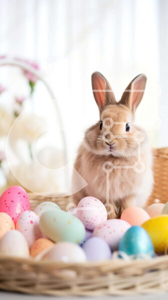 Intra Συλλεκτικό Ξύλινο Παζλ Plywood  4mm - Πασχαλινό λαγουδάκι στο πασχαλινό καλάθι με πολύχρωμα αυγά και λουλούδια Σε Ξύλινο Κουτί - Διαστάσεις: 10x10 cm – 25 κομμάτια