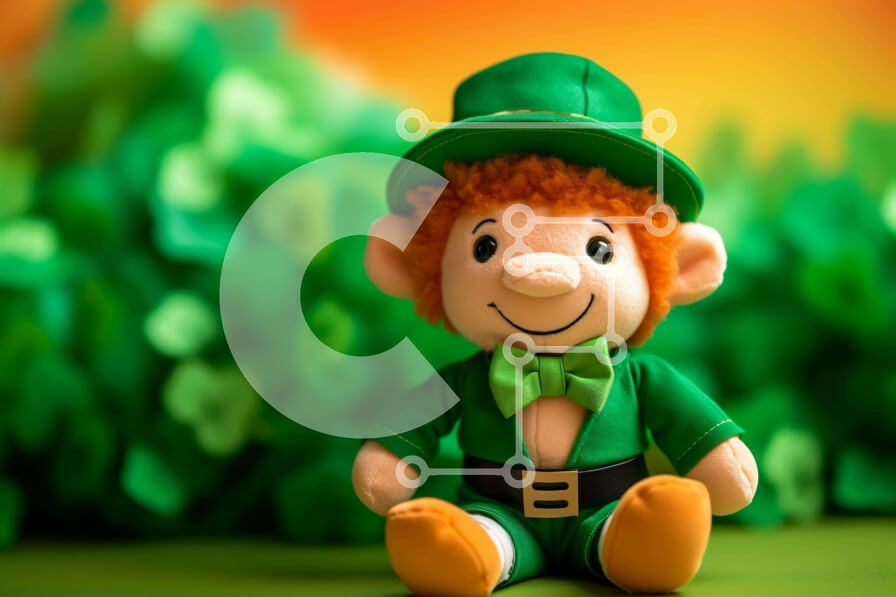 Intra Συλλεκτικό Ξύλινο Παζλ Plywood  4mm - Γεμιστό παιχνίδι καλικάτζαρος μπροστά από πράσινα φύλλα για την ημέρα του Αγίου Πατρικίου Σε Ξύλινο Κουτί - Διαστάσεις: 10x10 cm – 25 κομμάτια