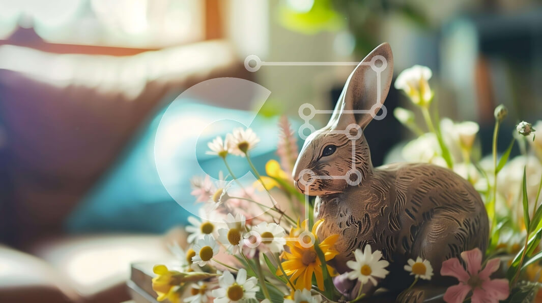 Intra Συλλεκτικό Ξύλινο Παζλ Plywood  4mm - Πασχαλινό ειδώλιο λαγουδάκι σε ανθοσυνθέσεις Σε Ξύλινο Κουτί - Διαστάσεις: 10x10 cm – 25 κομμάτια