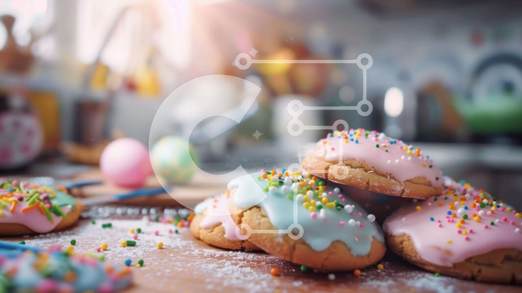 Σετ των 2 Intra Συλλεκτικό Ξύλινο Παζλ Plywood  4mm - Πολύχρωμα μπισκότα πασπαλίζουμε σε ξύλινο ξύλο κοπής με πασχαλινά αυγά Σε Ξύλινο Κουτί - Διαστάσεις: 10x10 cm – 25 κομμάτια