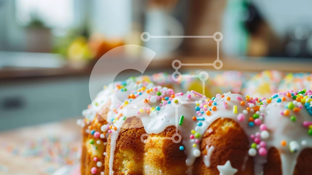 Σετ των 2 Intra Συλλεκτικό Ξύλινο Παζλ Plywood  4mm - Πολύχρωμο Sprinkle Bundt Cake σε ξύλινο τραπέζι Σε Ξύλινο Κουτί - Διαστάσεις: 10x10 cm – 25 κομμάτια