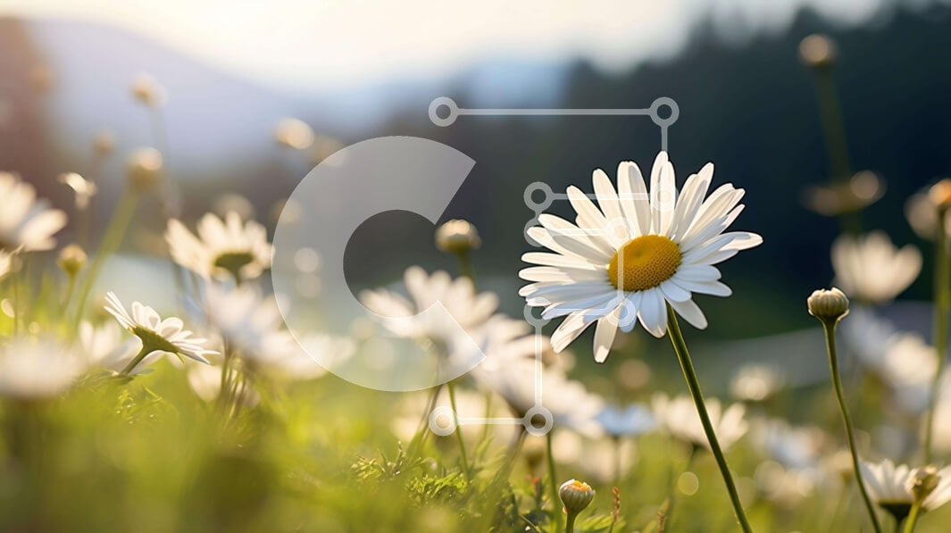 Intra Συλλεκτικό Ξύλινο Παζλ Plywood  4mm - Πεδίο με λευκές μαργαρίτες στο χορτάρι λιβάδι Σε Ξύλινο Κουτί - Διαστάσεις: 10x10 cm – 25 κομμάτια