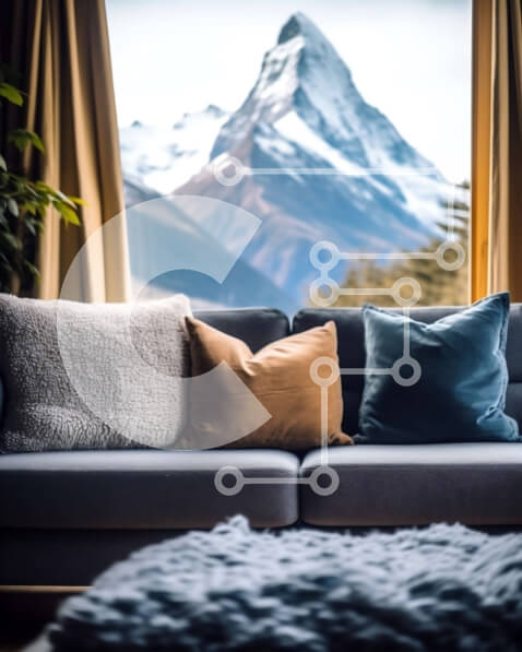 Intra Συλλεκτικό Ξύλινο Παζλ Plywood  4mm - Χαλαρώστε σε έναν άνετο καναπέ με θέα στα χιονισμένα βουνά Σε Ξύλινο Κουτί - Διαστάσεις Puzzle: 10x10 cm – 25 κομμάτια