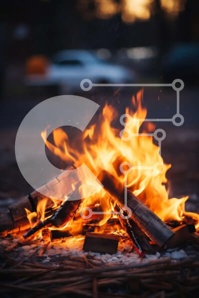 Σετ των 2 Intra Συλλεκτικό Ξύλινο Παζλ Plywood  4mm - Φωτιά που καίει σε ένα ξέφωτο που περιβάλλεται από δέντρα Σε Ξύλινο Κουτί - Διαστάσεις: 10x10 cm – 25 κομμάτια