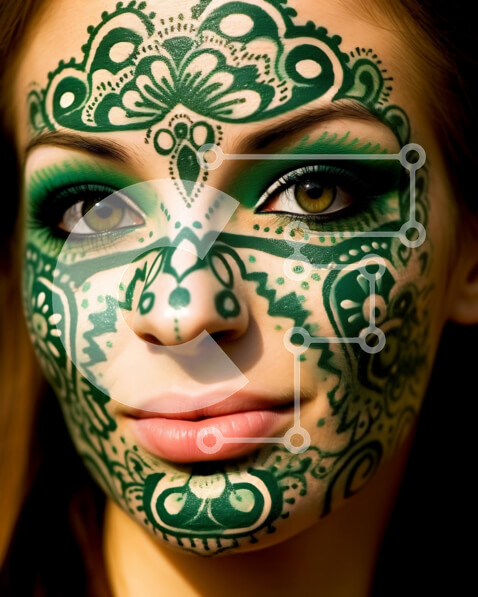 Intra Συλλεκτικό Ξύλινο Παζλ Plywood  4mm - Εκπληκτική εικόνα γυναίκας με πράσινο πρόσωπο Σε Ξύλινο Κουτί - Διαστάσεις Puzzle: 10x10 cm – 25 κομμάτια