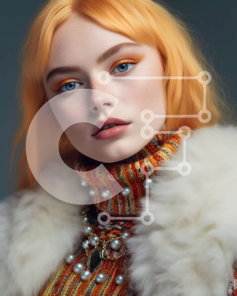 Intra Συλλεκτικό Ξύλινο Παζλ Plywood  4mm - Πορτρέτο μιας γυναίκας με πορτοκαλί μαλλιά με πολύχρωμο πουλόβερ και λευκό γούνινο γιακά Σε Ξύλινο Κουτί - Διαστάσεις Puzzle: 10x10 cm – 25 κομμάτια