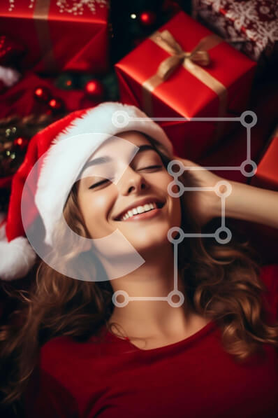 Intra Συλλεκτικό Ξύλινο Παζλ Plywood  4mm - Ευτυχισμένη γυναίκα με το καπέλο του Άγιου Βασίλη που βρίσκεται στα δώρα Σε Ξύλινο Κουτί - Διαστάσεις: 10x10 cm – 25 κομμάτια