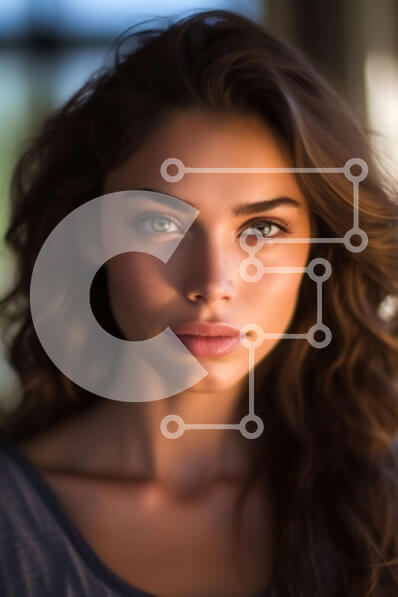 Intra Συλλεκτικό Ξύλινο Παζλ Plywood  4mm - Όμορφη νεαρή γυναίκα με μακριά, σγουρά καστανά μαλλιά κοιτάζοντας την κάμερα Σε Ξύλινο Κουτί - Διαστάσεις Puzzle: 10x10 cm – 25 κομμάτια