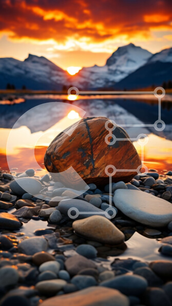 Σετ των 2 Intra Συλλεκτικό Ξύλινο Παζλ Plywood  4mm - Εκπληκτικό τοπίο ηλιοβασιλέματος με βράχο στην ακτή της λίμνης του βουνού Σε Ξύλινο Κουτί - Διαστάσεις: 10x10 cm – 25 κομμάτια