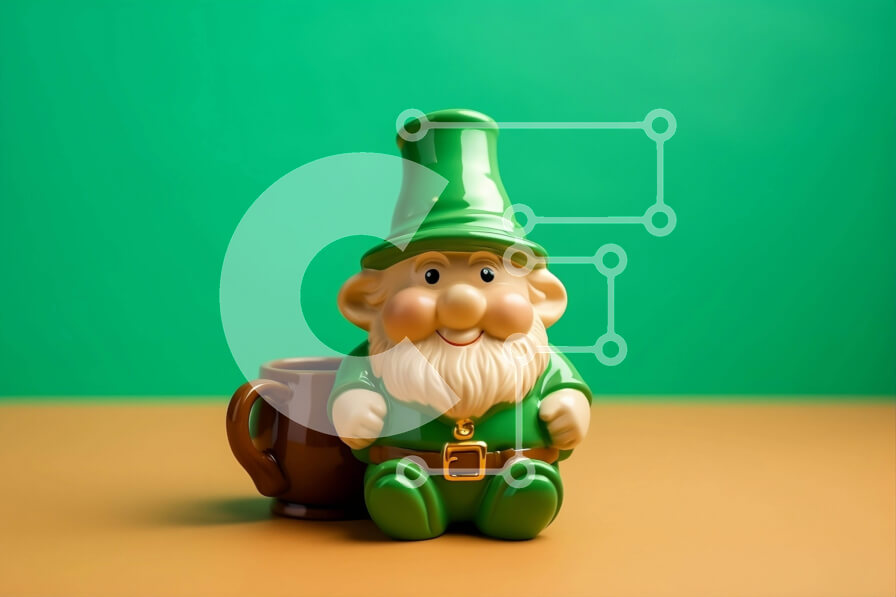 Intra Συλλεκτικό Ξύλινο Παζλ Plywood  4mm - Πράσινο ειδώλιο Gnome και πορτοκαλί κύπελλο σε καφέ φόντο Σε Ξύλινο Κουτί - Διαστάσεις Puzzle: 10x10 cm – 25 κομμάτια