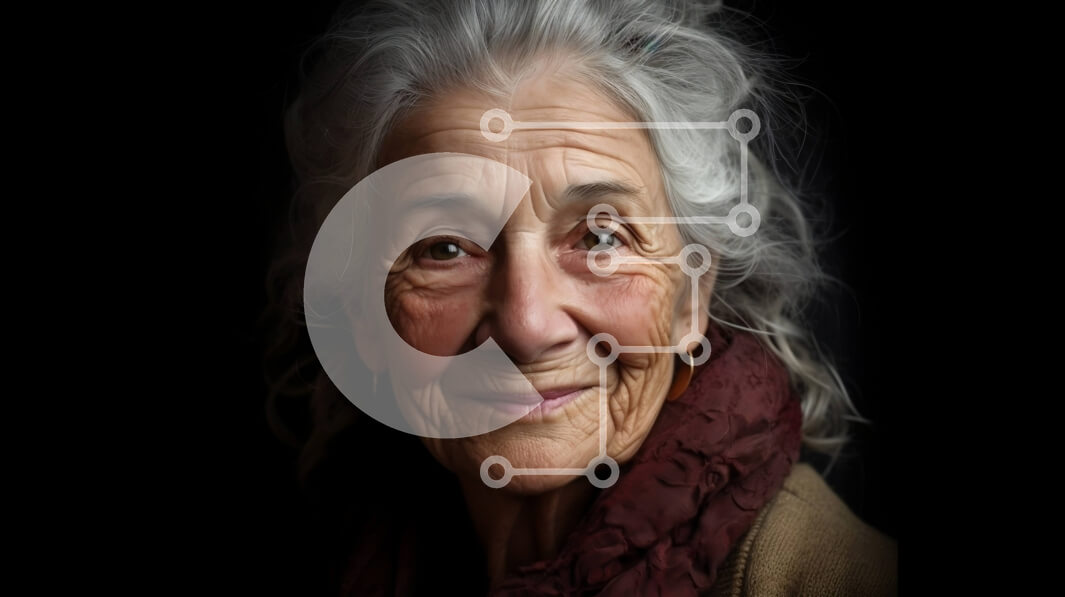 Intra Συλλεκτικό Ξύλινο Παζλ Plywood  4mm - Χαμογελαστή ηλικιωμένη γυναίκα με καφέ πουλόβερ και κόκκινο κασκόλ Σε Ξύλινο Κουτί - Διαστάσεις Puzzle: 10x10 cm – 25 κομμάτια