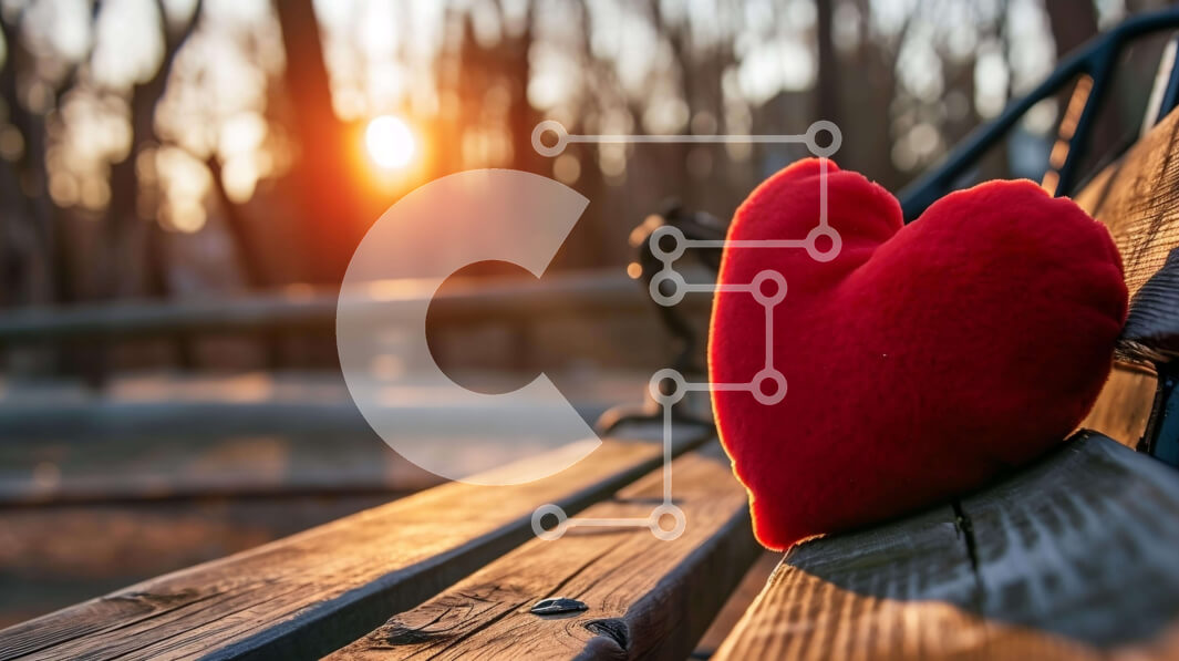 Intra Συλλεκτικό Ξύλινο Παζλ Plywood  4mm - Κόκκινο μαξιλάρι σε σχήμα καρδιάς στον πάγκο στο ηλιοβασίλεμα Σε Ξύλινο Κουτί - Διαστάσεις Puzzle: 10x10 cm – 25 κομμάτια