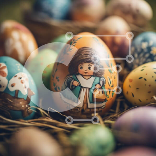 Intra Συλλεκτικό Ξύλινο Παζλ Plywood  4mm - Διακοσμημένα Πασχαλινά Αυγά με Ξύλινα Αυγά στη Φωλιά Σε Ξύλινο Κουτί - Διαστάσεις: 10x10 cm – 25 κομμάτια