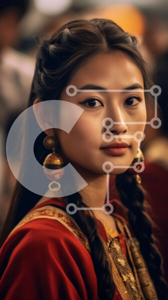 Intra Συλλεκτικό Ξύλινο Παζλ Plywood  4mm - Εκπληκτικό πορτρέτο μιας γυναίκας με παραδοσιακό κόκκινο και χρυσό φόρεμα Σε Ξύλινο Κουτί - Διαστάσεις Puzzle: 10x10 cm – 25 κομμάτια