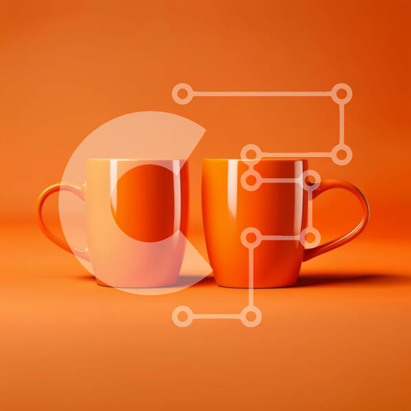 Intra Συλλεκτικό Ξύλινο Παζλ Plywood  4mm - Ζωντανή εικόνα δύο πορτοκαλί κούπες σε συμπαγές πορτοκαλί φόντο Σε Ξύλινο Κουτί - Διαστάσεις Puzzle: 10x10 cm – 25 κομμάτια