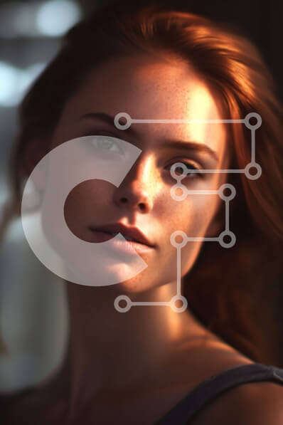 Intra Συλλεκτικό Ξύλινο Παζλ Plywood  4mm - Σοβαρό πορτρέτο μιας όμορφης γυναίκας με κόκκινα μαλλιά και πράσινα μάτια Σε Ξύλινο Κουτί - Διαστάσεις Puzzle: 10x10 cm – 25 κομμάτια