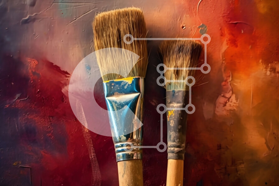 Intra Συλλεκτικό Ξύλινο Παζλ Plywood  4mm - Ζωντανή εικόνα δύο πινέλων ζωγραφικής σε πολύχρωμο φόντο Σε Ξύλινο Κουτί - Διαστάσεις Puzzle: 10x10 cm – 25 κομμάτια