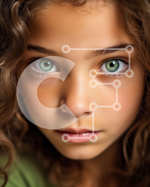 Intra Συλλεκτικό Ξύλινο Παζλ Plywood  4mm - Σοβαρό πορτρέτο ενός νεαρού κοριτσιού με σγουρά καστανά μαλλιά και πράσινα μάτια Σε Ξύλινο Κουτί - Διαστάσεις Puzzle: 10x10 cm – 25 κομμάτια