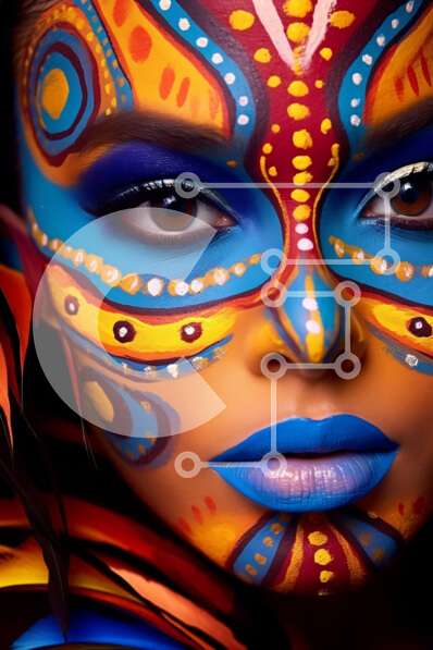 Intra Συλλεκτικό Ξύλινο Παζλ Plywood  4mm - Πολύχρωμη γυναίκα με φτερωτά μαλλιά και βαφή προσώπου Σε Ξύλινο Κουτί - Διαστάσεις Puzzle: 10x10 cm – 25 κομμάτια