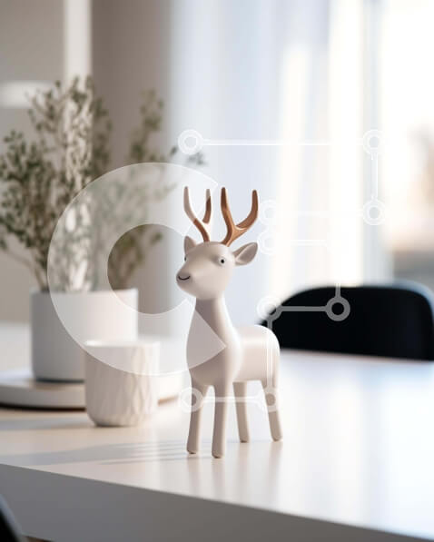 Intra Συλλεκτικό Ξύλινο Παζλ Plywood  4mm - Ειδώλιο λευκού ελαφιού σε τραπεζαρία με φυτό σε γλάστρα Σε Ξύλινο Κουτί - Διαστάσεις Puzzle: 10x10 cm – 25 κομμάτια