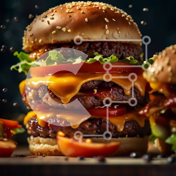 Σετ των 2 Intra Συλλεκτικό Ξύλινο Παζλ Plywood  4mm - Νόστιμο χάμπουργκερ με τυρί, μπέικον, μαρούλι και ντομάτα σε κουλούρι Σε Ξύλινο Κουτί - Διαστάσεις: 10x10 cm – 25 κομμάτια