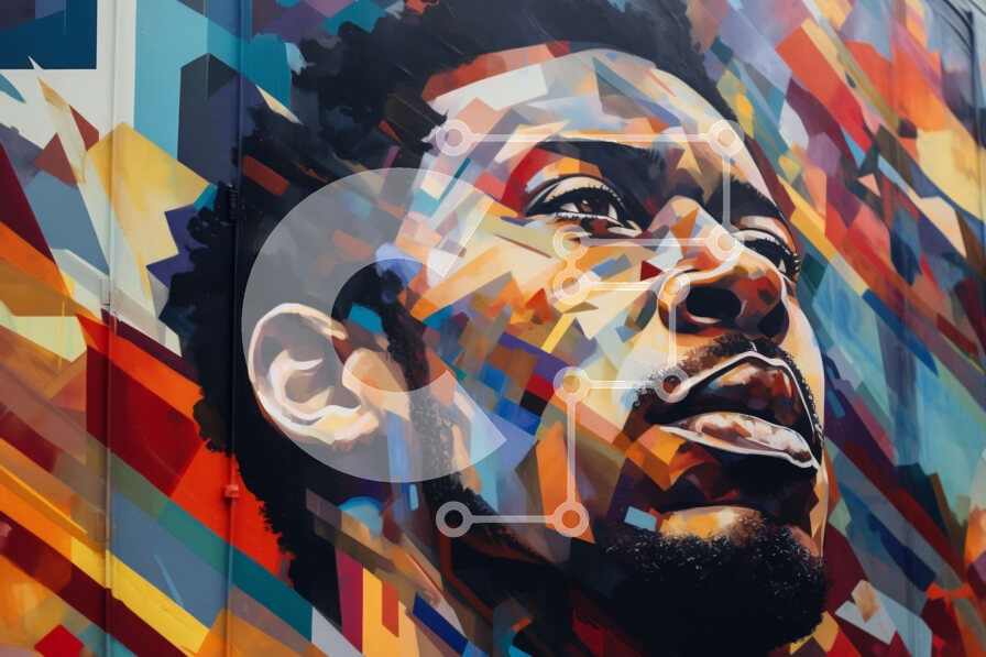 Intra Συλλεκτικό Ξύλινο Παζλ Plywood  4mm - Ισχυρή εικόνα ενός μαύρου μπροστά από τη ζωντανή γεωμετρική τοιχογραφία Σε Ξύλινο Κουτί - Διαστάσεις Puzzle: 10x10 cm – 25 κομμάτια