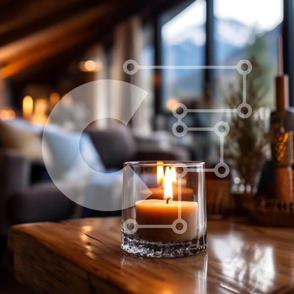 Intra Συλλεκτικό Ξύλινο Παζλ Plywood  4mm - Άνετο σαλόνι με τζάκι και τραπέζι στο φως των κεριών Σε Ξύλινο Κουτί - Διαστάσεις Puzzle: 10x10 cm – 25 κομμάτια