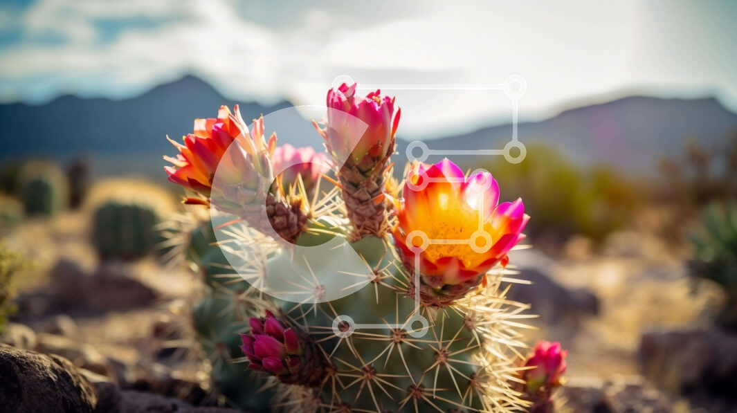 Intra Συλλεκτικό Ξύλινο Παζλ Plywood  4mm - Φυτό κάκτου με ροζ και πορτοκαλί λουλούδια στην έρημο Σε Ξύλινο Κουτί - Διαστάσεις: 10x10 cm – 25 κομμάτια