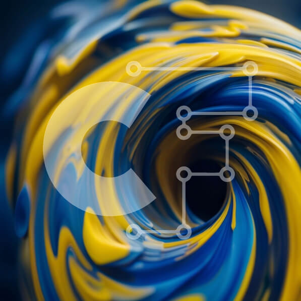 Intra Συλλεκτικό Ξύλινο Παζλ Plywood  4mm - Ζωντανό και ενεργητικό αφηρημένο έργο τέχνης: Swirling Blue and Yellow Paint Σε Ξύλινο Κουτί - Διαστάσεις Puzzle: 10x10 cm – 25 κομμάτια