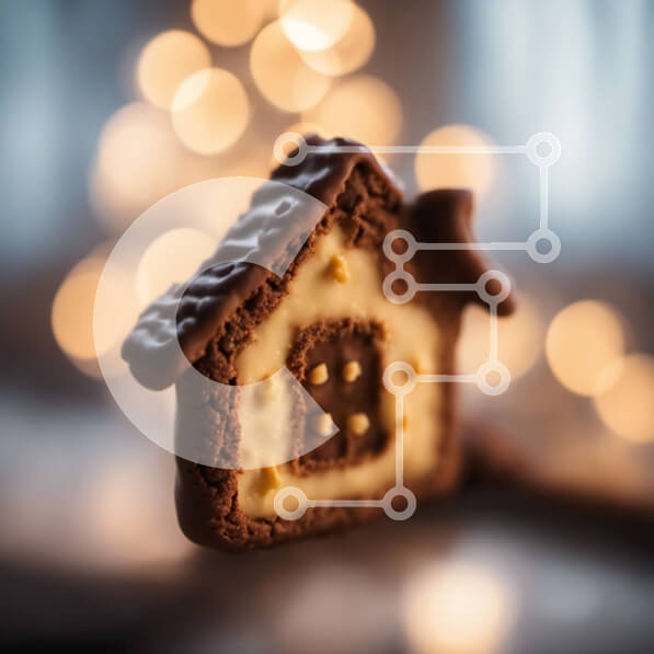 Intra Συλλεκτικό Ξύλινο Παζλ Plywood  4mm - Μικρό μπισκότο σε σχήμα σπιτιού σε διακοσμητικό φόντο με πολύχρωμα φώτα και μπόκε Σε Ξύλινο Κουτί - Διαστάσεις: 10x10 cm – 25 κομμάτια