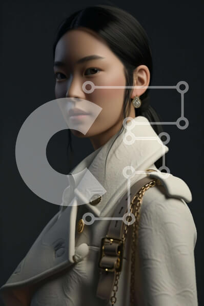 Intra Συλλεκτικό Ξύλινο Παζλ Plywood  4mm - Ψηφιακά αποδοθέν πορτρέτο Ασιάτισσας με μακριά μαύρα μαλλιά Σε Ξύλινο Κουτί - Διαστάσεις Puzzle: 10x10 cm – 25 κομμάτια