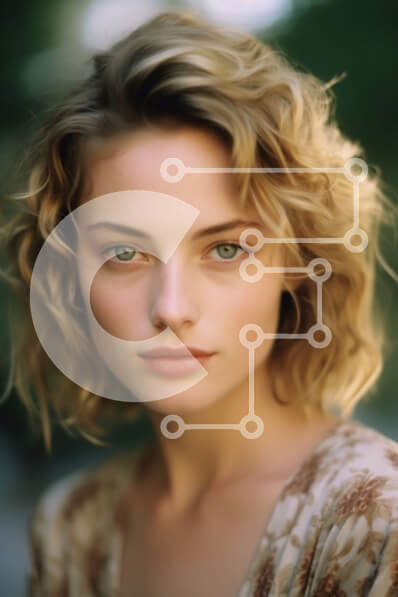 Intra Συλλεκτικό Ξύλινο Παζλ Plywood  4mm - Σοβαρό πορτρέτο μιας γυναίκας με ξανθά σγουρά μαλλιά και πράσινα μάτια Σε Ξύλινο Κουτί - Διαστάσεις Puzzle: 10x10 cm – 25 κομμάτια