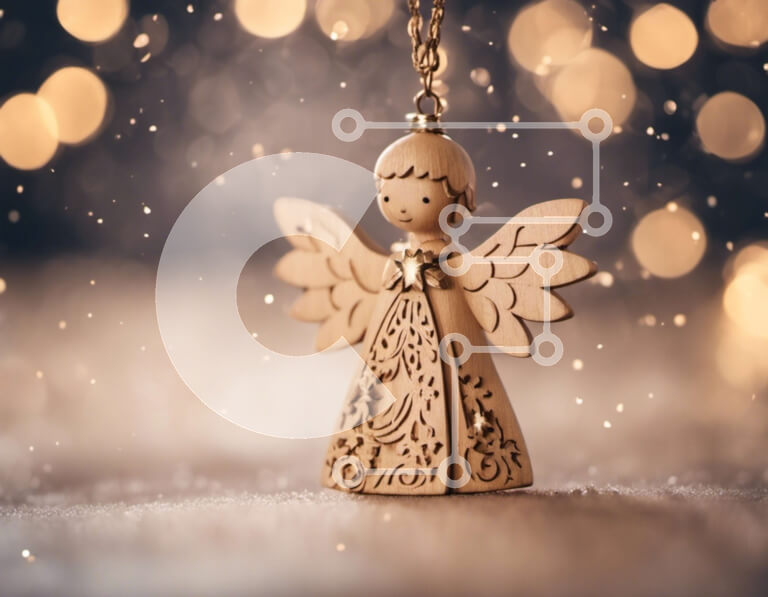 Intra Συλλεκτικό Ξύλινο Παζλ Plywood  4mm - Χριστουγεννιάτικο ειδώλιο αγγέλου στις νιφάδες χιονιού Σε Ξύλινο Κουτί - Διαστάσεις: 10x10 cm – 25 κομμάτια