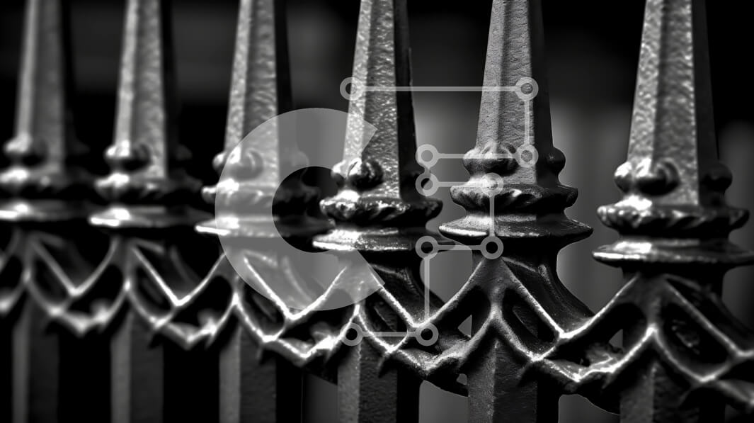 Intra Συλλεκτικό Ξύλινο Παζλ Plywood  4mm - Ασπρόμαυρη εικόνα παλαιού φράχτη από σφυρήλατο σίδηρο με σκουριά και πατίνα Σε Ξύλινο Κουτί - Διαστάσεις: 10x10 cm – 25 κομμάτια