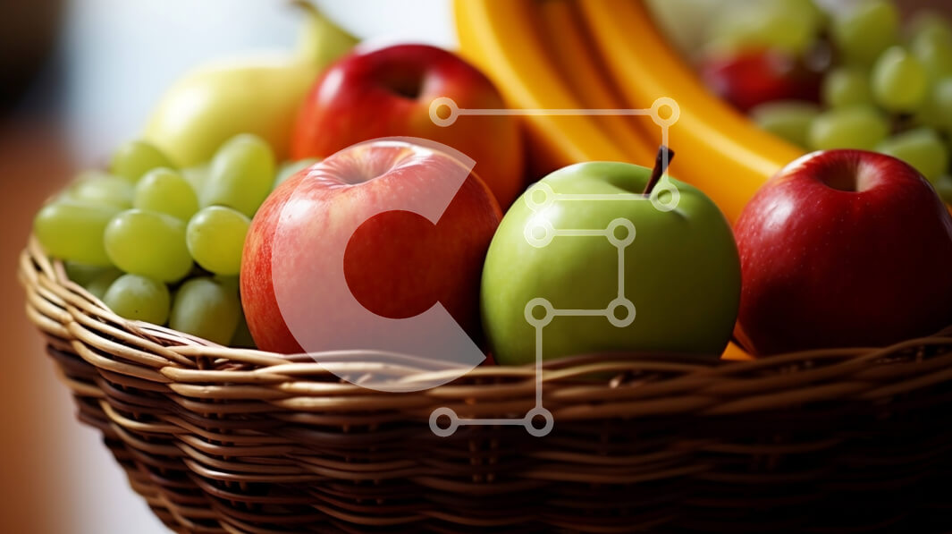 Σετ των 2 Intra Συλλεκτικό Ξύλινο Παζλ Plywood  4mm - Νόστιμα φρέσκα φρούτα σε ένα καλάθι: Μήλα, μπανάνες, σταφύλια και άλλα Σε Ξύλινο Κουτί - Διαστάσεις: 10x10 cm – 25 κομμάτια