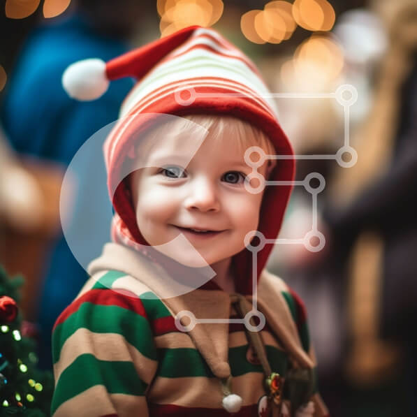 Intra Συλλεκτικό Ξύλινο Παζλ Plywood  4mm - Χαριτωμένη φωτογραφία ενός αγοριού που φορά ένα καπέλο Άγιου Βασίλη και χαμογελά Σε Ξύλινο Κουτί - Διαστάσεις: 10x10 cm – 25 κομμάτια