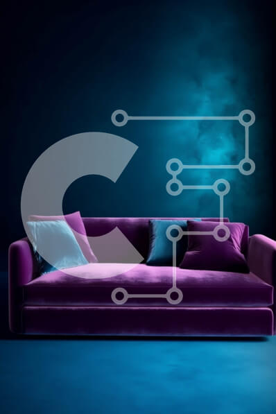 Intra Συλλεκτικό Ξύλινο Παζλ Plywood  4mm - Μωβ βελούδινος καναπές σε μπλε φωτισμένο δωμάτιο Σε Ξύλινο Κουτί - Διαστάσεις Puzzle: 10x10 cm – 25 κομμάτια