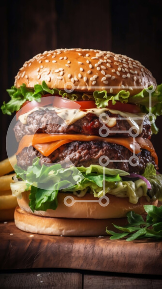 Intra Συλλεκτικό Ξύλινο Παζλ Plywood  4mm - Καταπληκτική εικόνα ενός Cheeseburger με μαρούλι, ντομάτα και τηγανιτές πατάτες Σε Ξύλινο Κουτί - Διαστάσεις: 10x10 cm – 25 κομμάτια